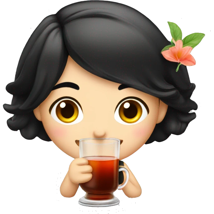 Turkish tea, girl with black hair, relax mood emoji