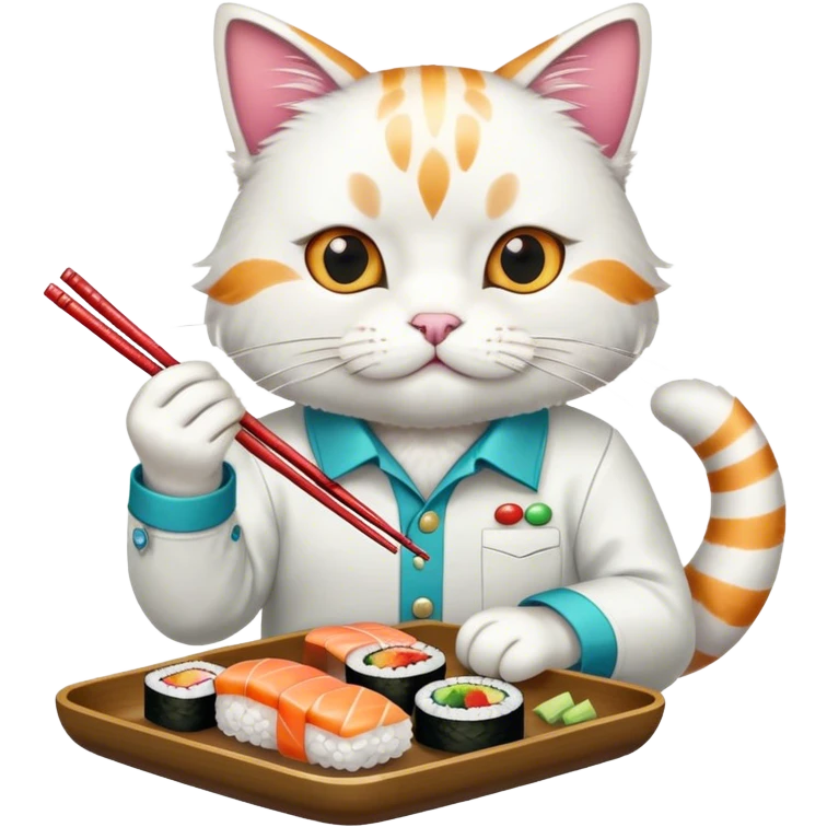 cool cat in a pearl snap western shirt eating sushi emoji