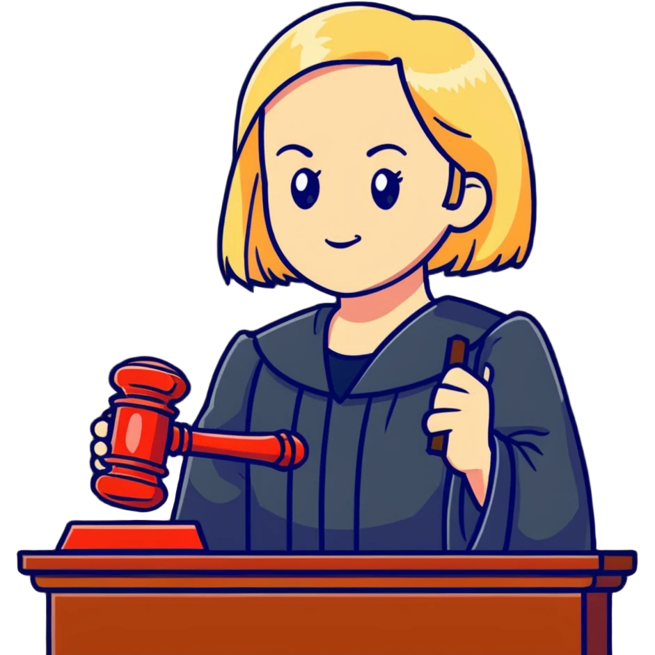 Angry judge with shoulder length blonde hair holding a gavel emoji