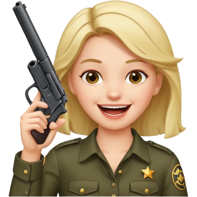 Girl laughing while holding gun pointing towards her headwith the top of it to head emoji