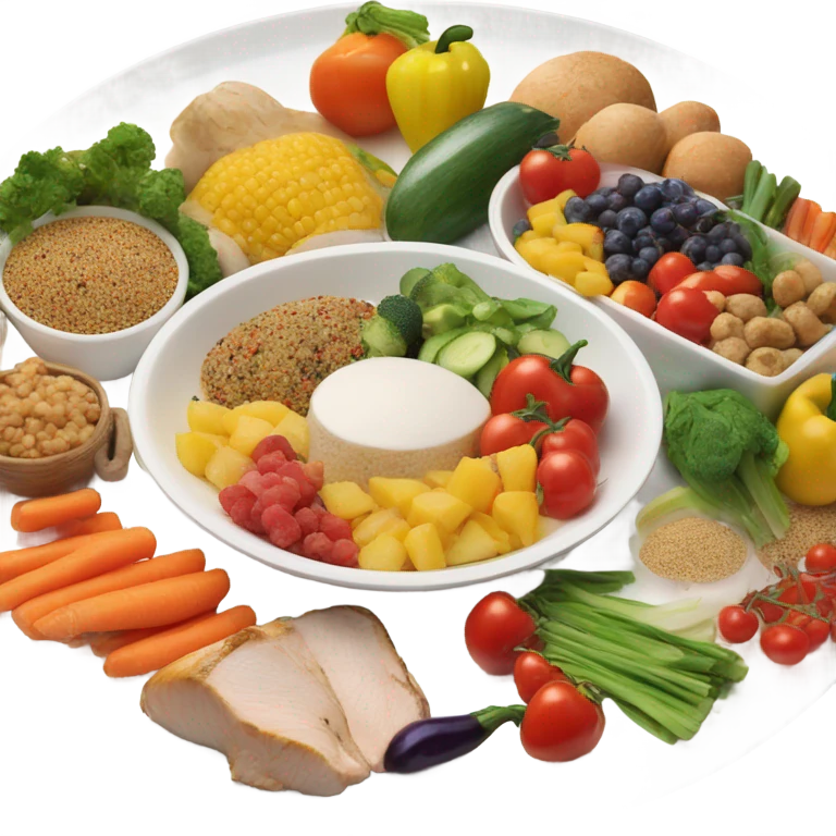 A large white round plate of healthy food emoji