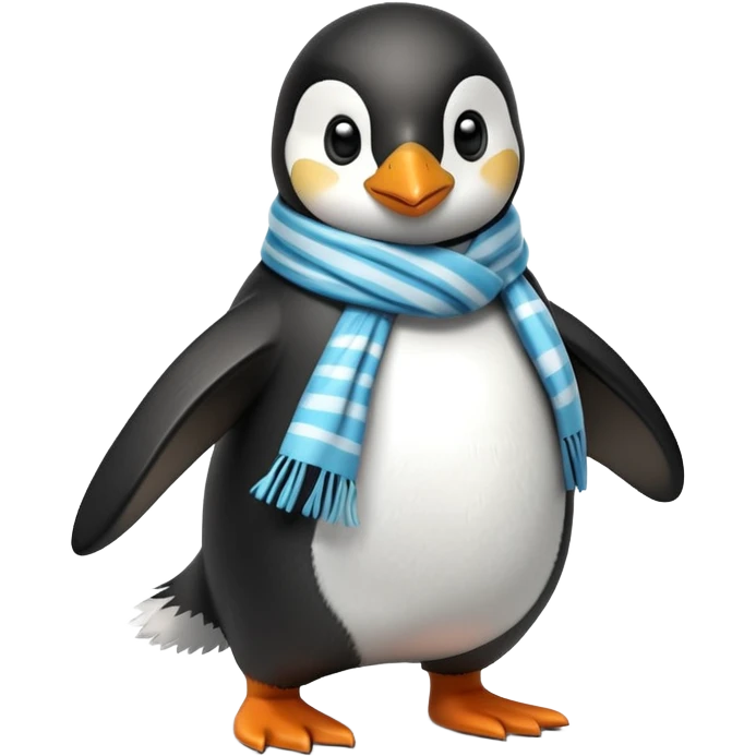 friendly anthropomorphised penguin in a jacket and scarf brisk walking, energetic pose emoji