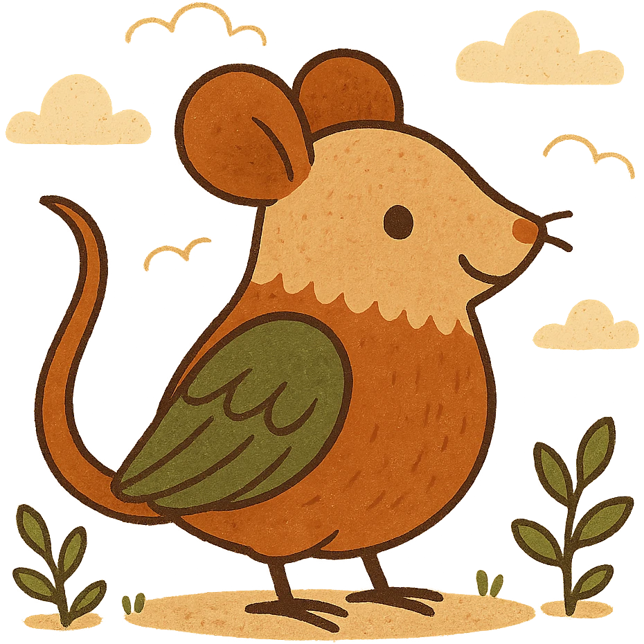 cute cartoon style hybrid animal combining a rat and a bird, bright colors, white background emoji