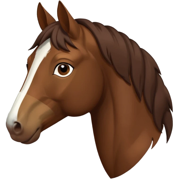 brown horse with chocolate mane and a long white stripe on its muzzle, facing right emoji