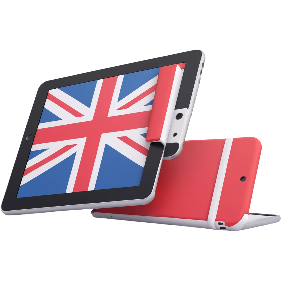 iPad tablet with English flag emoji