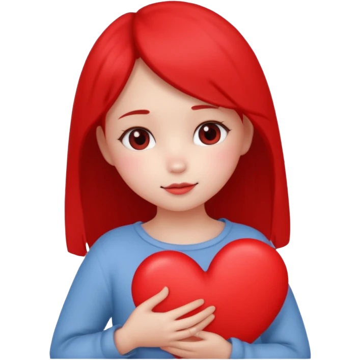 cute girl with a shy expression holding a heart close to her chest, minimal details emoji