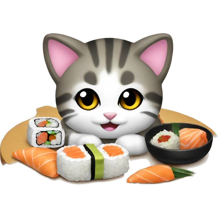 winter cat eating sushi emoji