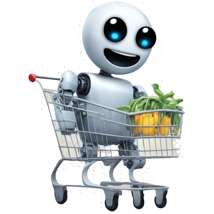 robot having fun inside a shopping cart emoji