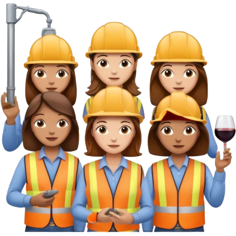 Make a photo of 5 project managers, specifically 3 girls with brown hair and 2 boys, that are making project for improvement of the winery emoji