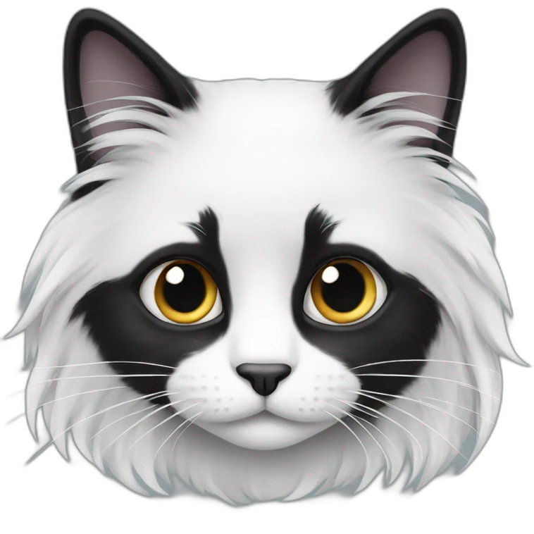 long hair black and white cat emoji