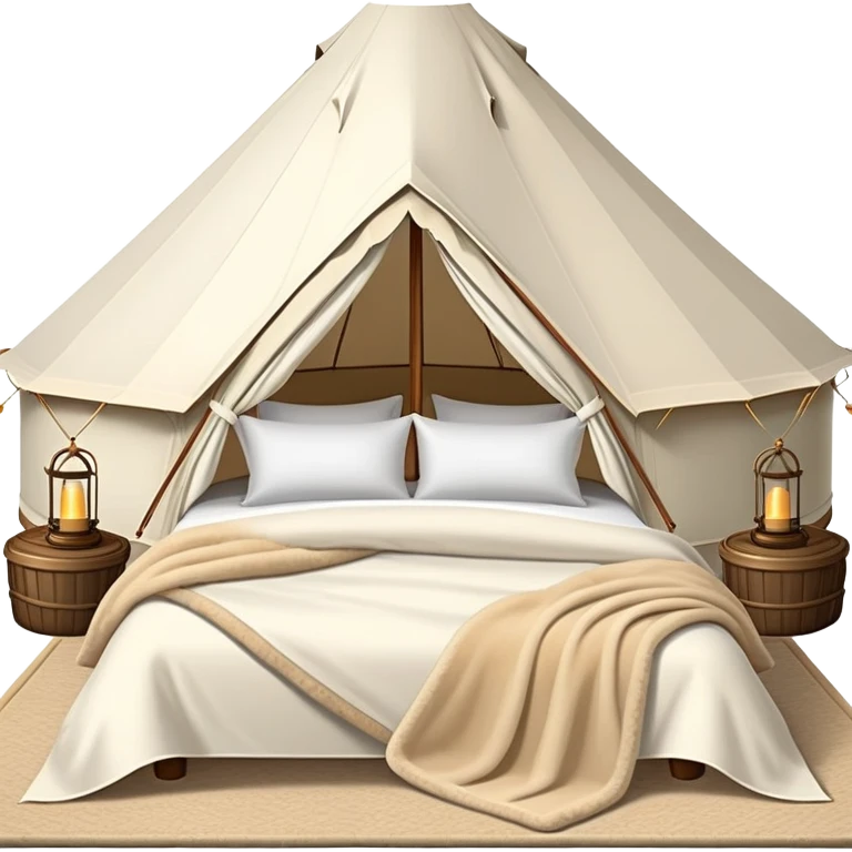 luxury glamping bell tent with chandeliers and plush bedding emoji