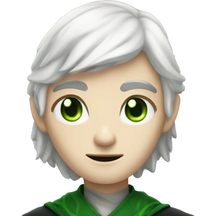 teenage white-skinned wizard with black hair, green eyes in green disgue emoji