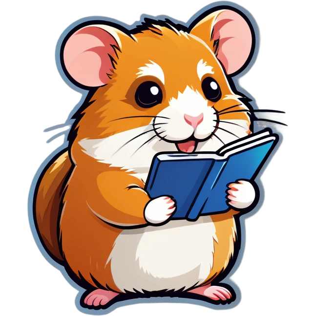 Hamster reading by using e-book reader emoji