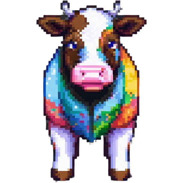 simple blocky Minecraft cow emoji with 2 or 3 large colorful square pixels, chunky and playful emoji