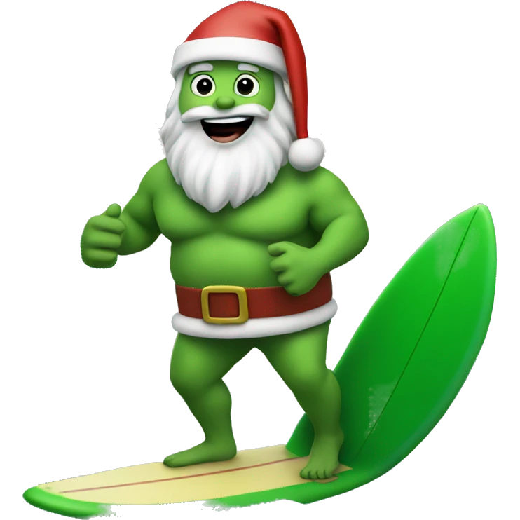 Green skin Santa on a surfboard  emoji