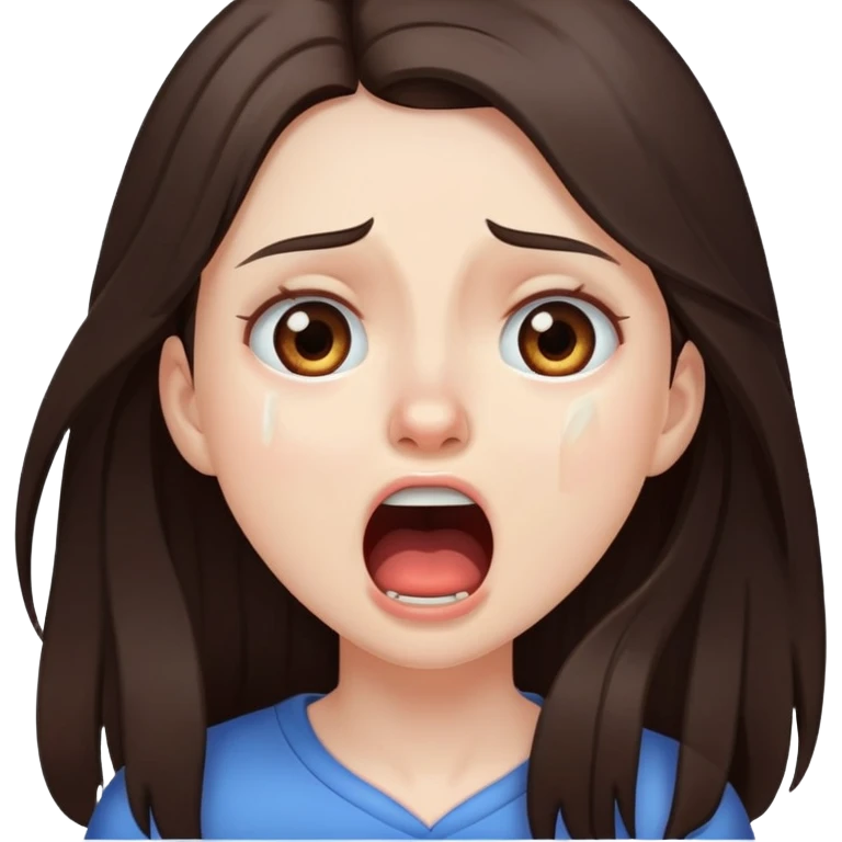 girl with long dark brown hair brown eyes and pale skin crying screaming emoji