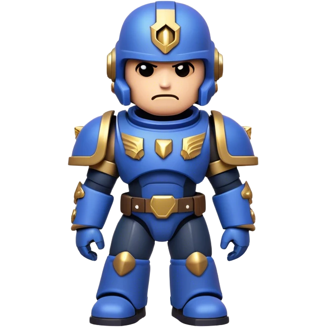 Clash of Clans aesthetic: Cinematic Playful Space Marine Hero Emoji, rendered in a 3D vector-style similar to standard emojis with minimal shading and bold, simplified shapes. A compact, heroic isometric figure clad in futuristic power armor with signature energy accents, softly glowing with a cosmic battle charm. Simplified yet unmistakably iconic, highly detailed and consistent, glowing with a soft radiant shine and high gloss. Stylized with a touch of interstellar valor and a soft glowing outline, capturing the essence of an elite space warrior with a friendly, playful manner! emoji