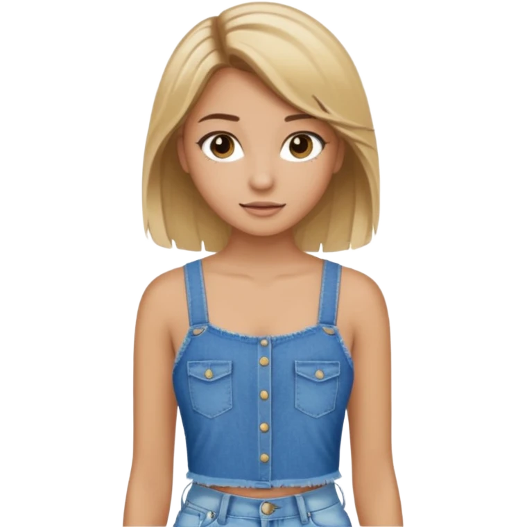 preppy teen girl, tan, blonde highlights, brown hair, long eyelashes, beach aesthetic, wearing cute clothes, sexy, wearing ripped blue jeans with a crop top emoji