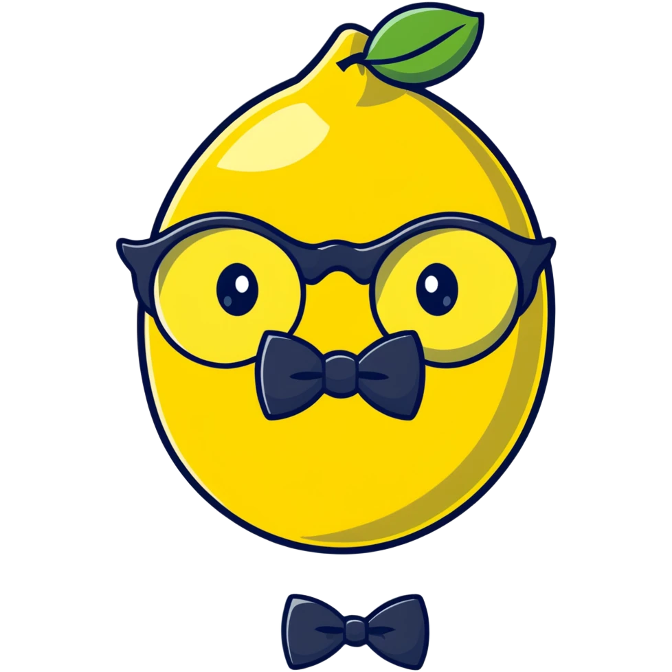 lemon with a face, monocle, and bow tie emoji