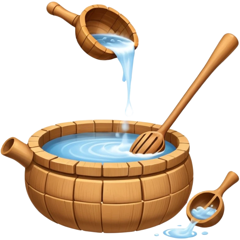 Ladle pouring water onto sauna rocks with steam emoji