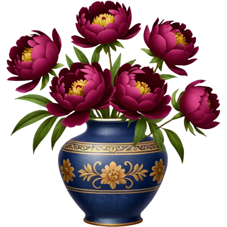 5 burgundy peonies in a vintage vase emoji