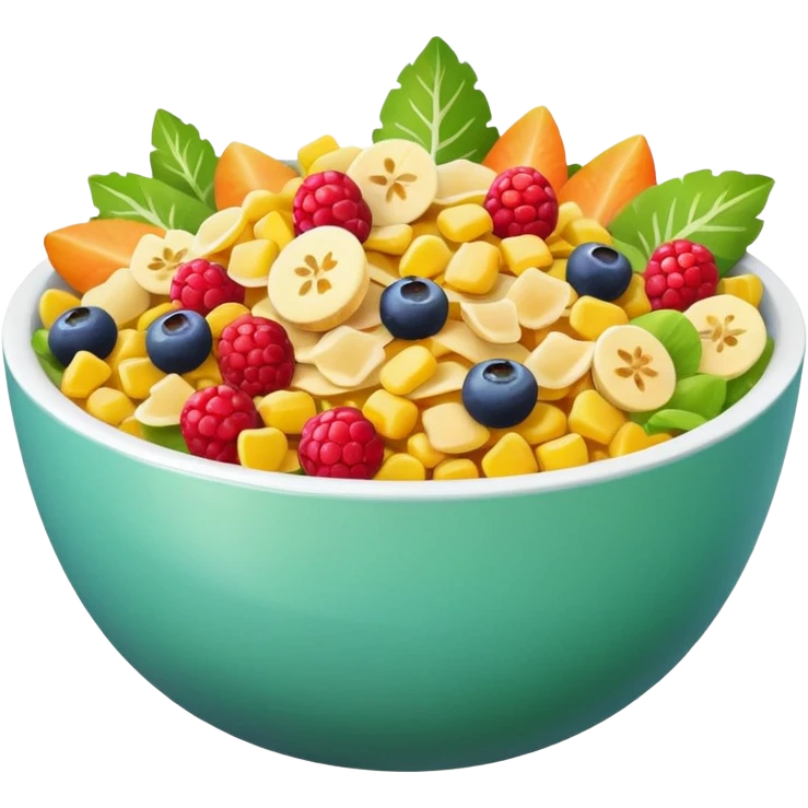 bowl of fruits, salads, corn flakes emoji