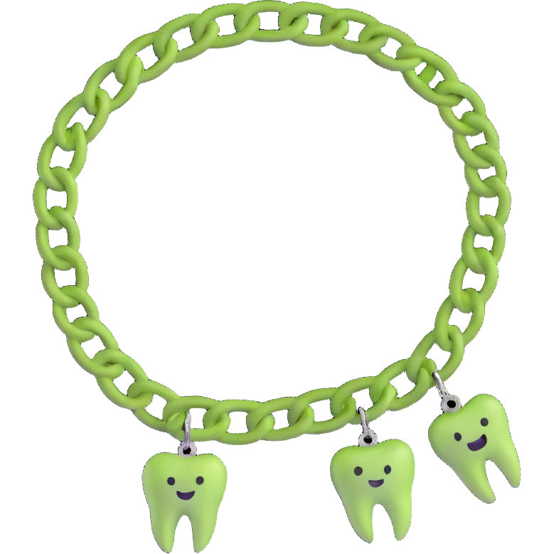 green bracelet with tooth charms emoji