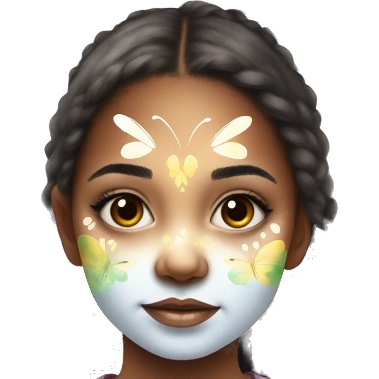 young girl with face paint in the shape of a watercolour butterfl emoji