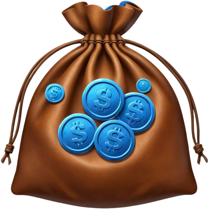 brown money bag with blue coins inside emoji