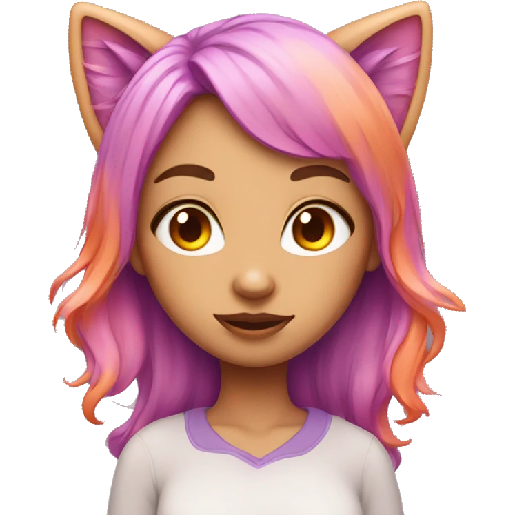 girl with cat ears pink hair long one eye orange second eye purple  emoji