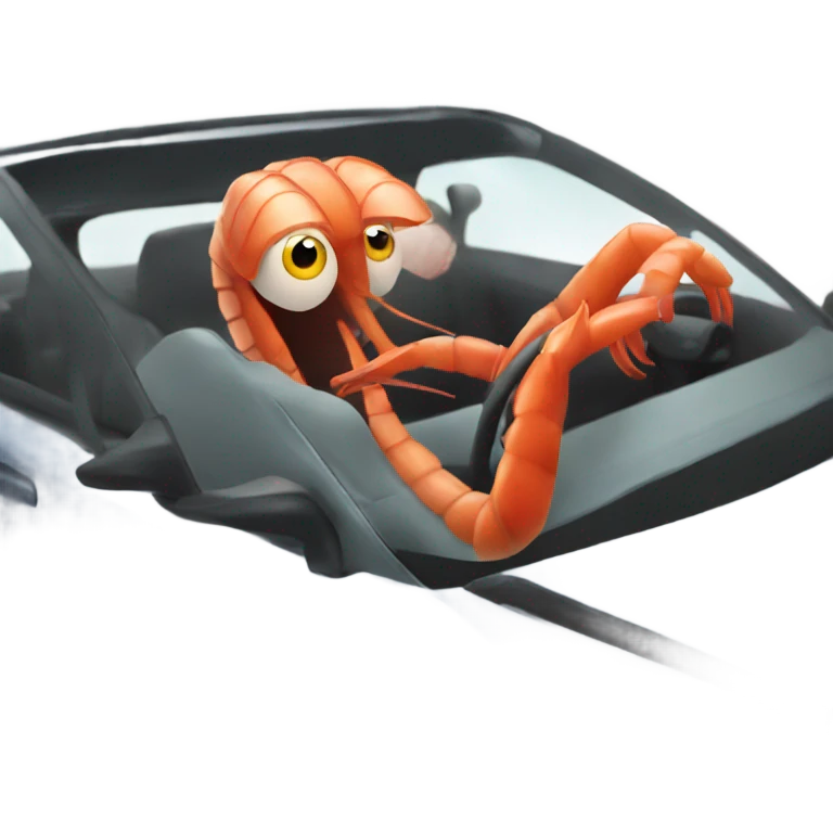 Prawn driving a car emoji