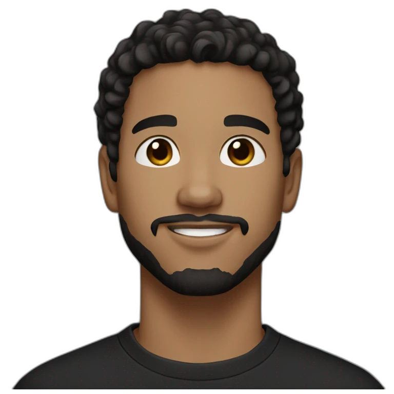 20-year-old man, white skin, Fine wavy hair black hair, goatee, dark brown eyes, black t-shirt. emoji
