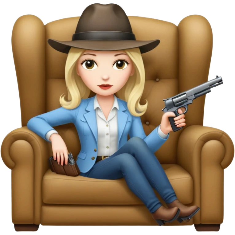 Mafia blondes woman in hat , gun , armchair  emoji