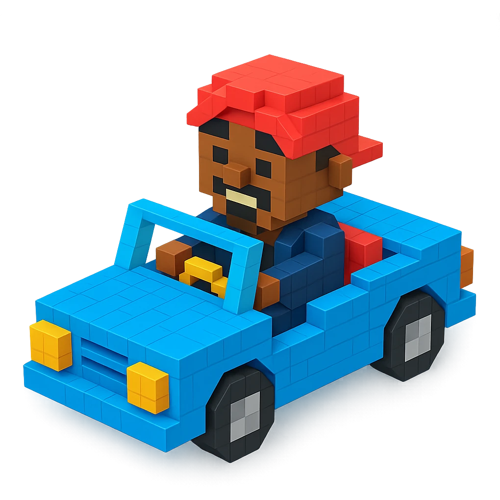Lego version of 2Pac sitting in a car emoji