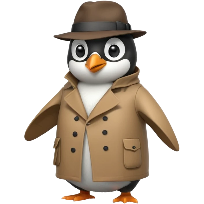 kahverengi trençkotlu penguen dedektif  emoji