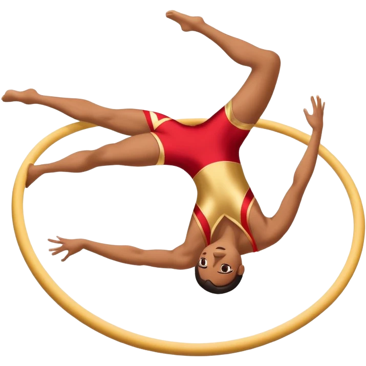 A skilled acrobat mid-air, executing a breathtaking flip with perfect control. The pose radiates strength, balance, and agility. The background suggests a dynamic performance space, with stage lights or a competition arena, emphasizing motion, precision, and teamwork. emoji