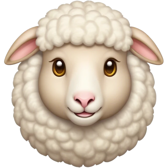 Cinematic Cute Sheep Portrait Emoji, Head tilted playfully and inquisitively, featuring a fluffy, pristine white fleece with soft, perky ears, round, sparkling gentle eyes filled with curiosity, Simplified yet irresistibly adorable features, highly detailed, glowing with a warm, friendly glow, high shine, affectionate and mellow, stylized with a touch of pastoral whimsy, bright and endearing, soft glowing outline, capturing the essence of a mischievous yet loving sheep, so playful it feels like it could graze out of the screen and into your arms! emoji