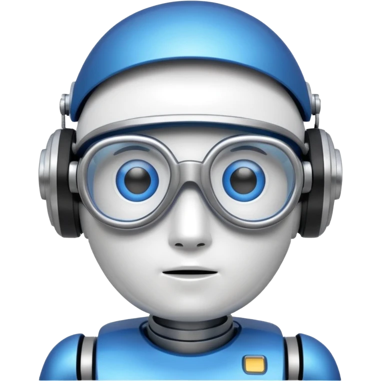 blue and white astrobot with copilot glasses emoji