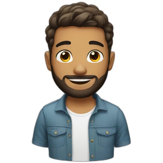 young man with tattoos, short hair, and a beard emoji