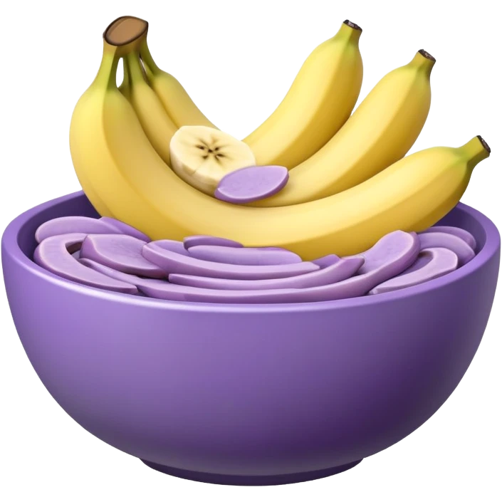 super realistic small lavender bowl filled with sliced bananas emoji