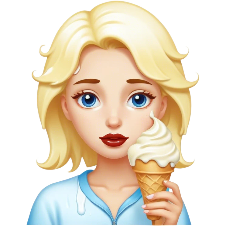 Girl with vanilla ice cram drops on her face emoji