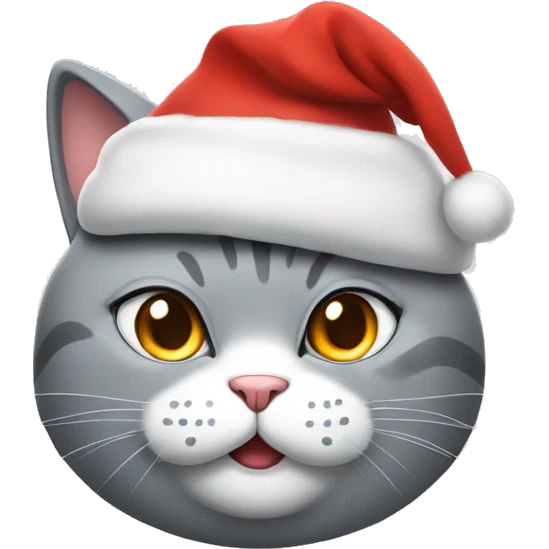 Gray fat cat with a Christmas hat on smiling emoji