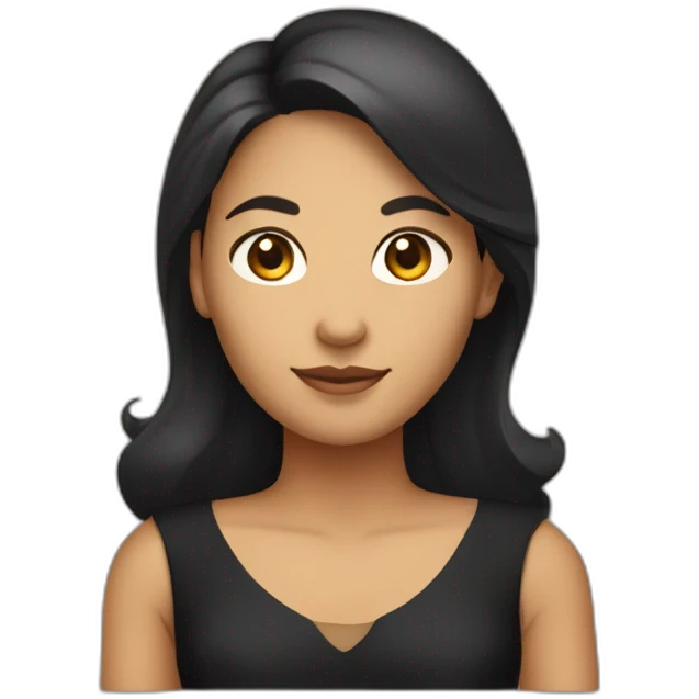 I am a woman who wears a sleeveless A-line black dress. I have dark brown, straight wavy hair covering the dress, an oval face, and tan skin. I am of Indonesian descent emoji