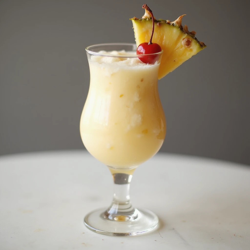 realistic piña colada cocktail in a tall glass with pineapple wedge and cherry, photorealistic style, transparent background emoji