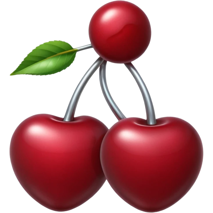 A pair of cherries emoji made of liquid silver chrome, smooth rounded shapes, glossy metallic surface, subtle sensual vibe, luxury sexy aesthetic, iOS emoji style, centered, clean white background emoji