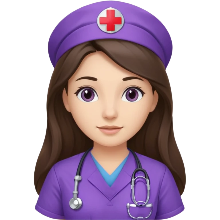 pretty brunette nurse with long hair in purple scrubs emoji