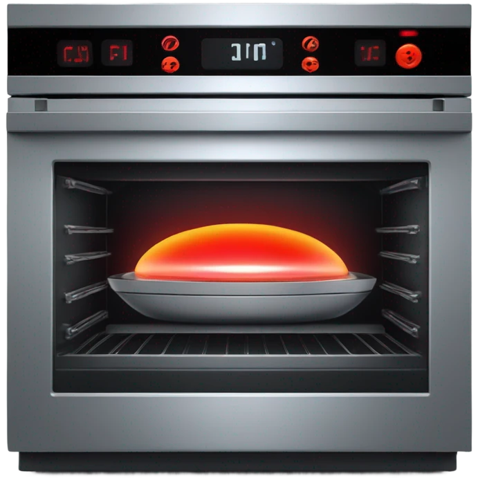 "A compact, futuristic infrared oven emitting a soft red glow,  emoji