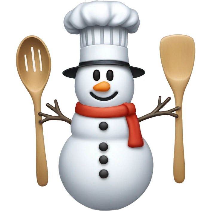 snowman with chefs hat and kitchen utensil emoji