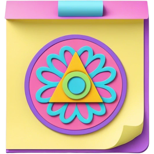 3D, psychedelic colored hippie style sticky note emoji