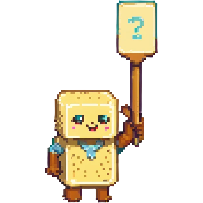 a butter slice character in pixel art, holding an auction paddle with a number, bidding at an auction emoji